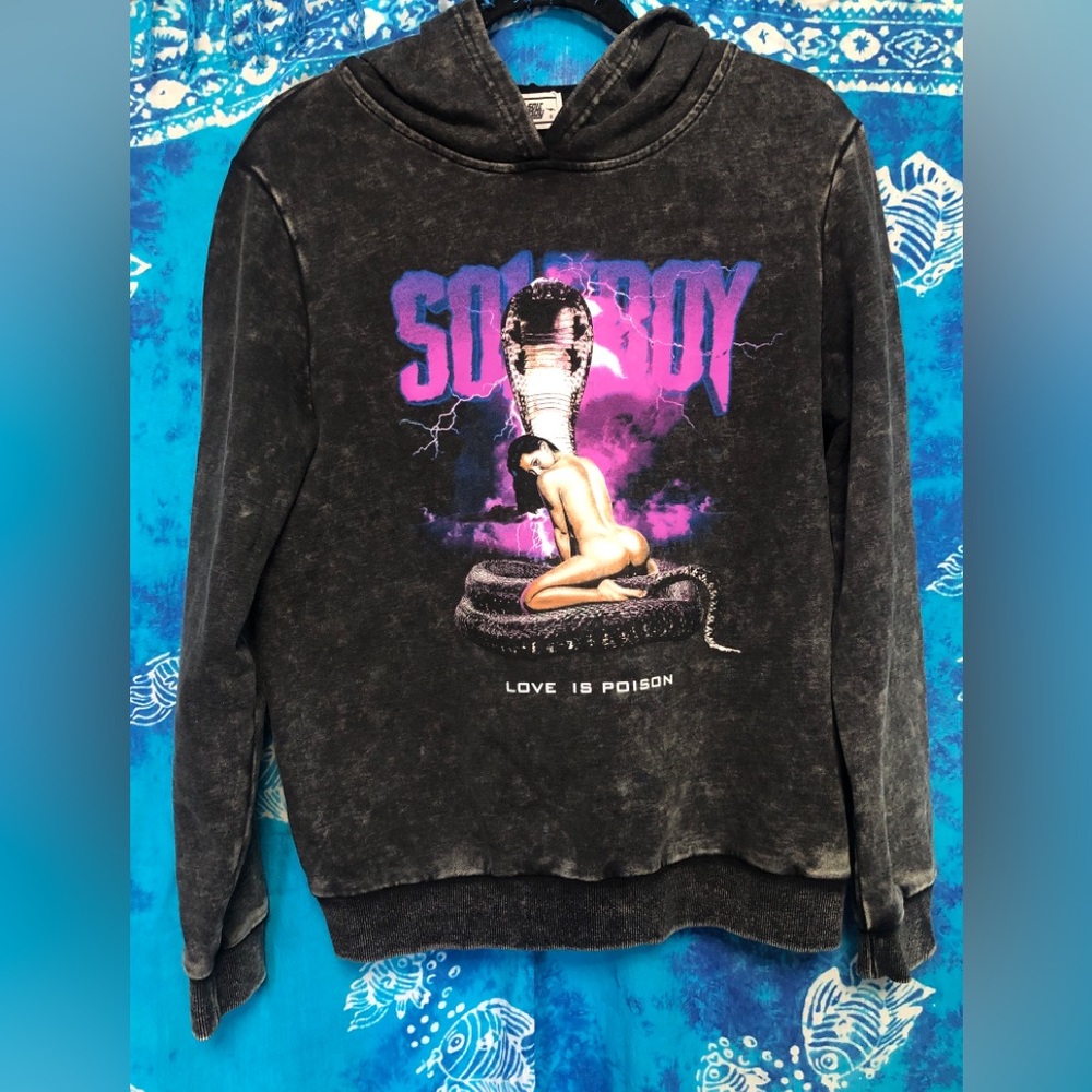 SOLEBOY Love Is Poison Graphic Pullover Black Hoodie Size S